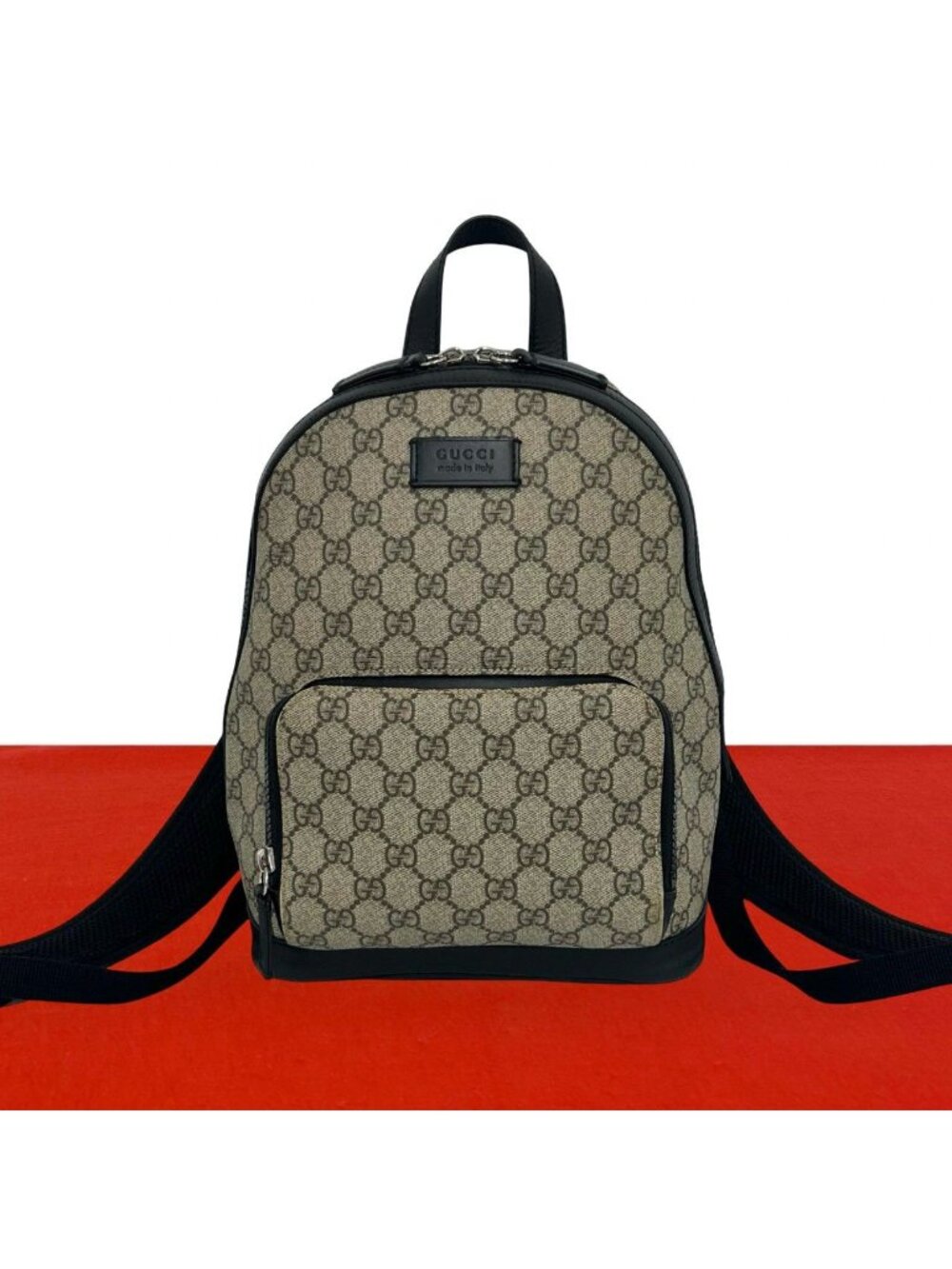 Gucci GG Supreme Logo Pattern Leather Backpack Beige Black
